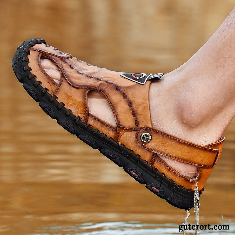 Sandalen Herren Weiche Sohle Europa Echtleder Neue Trend Sommer Braun