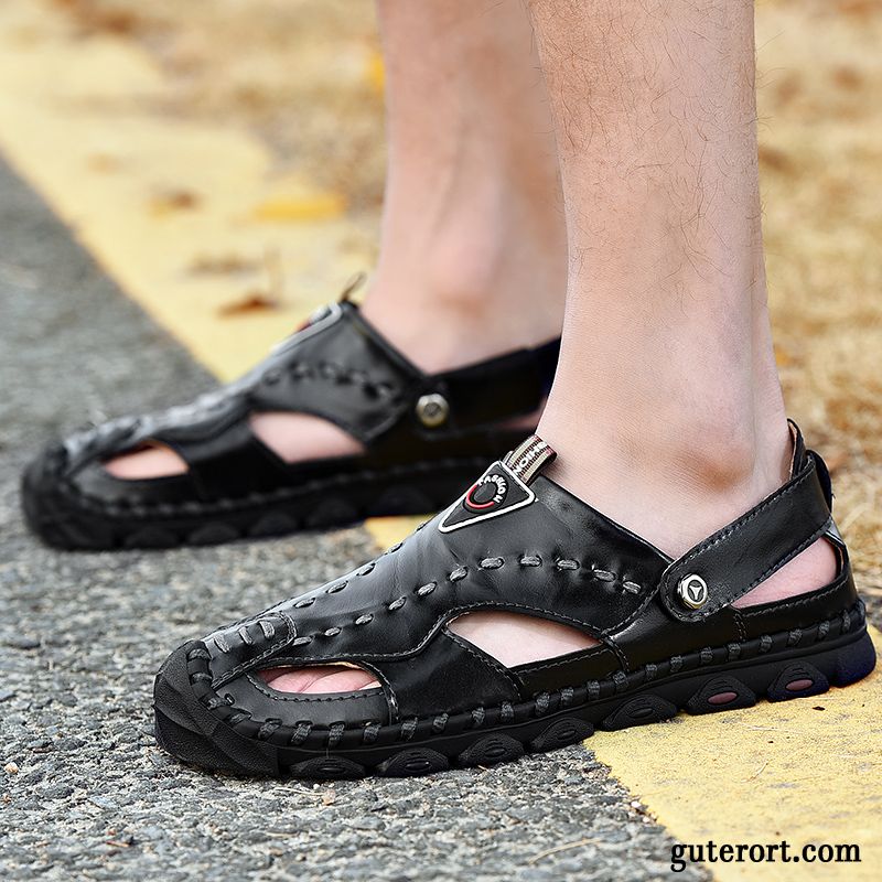 Sandalen Herren Weiche Sohle Europa Echtleder Neue Trend Sommer Braun