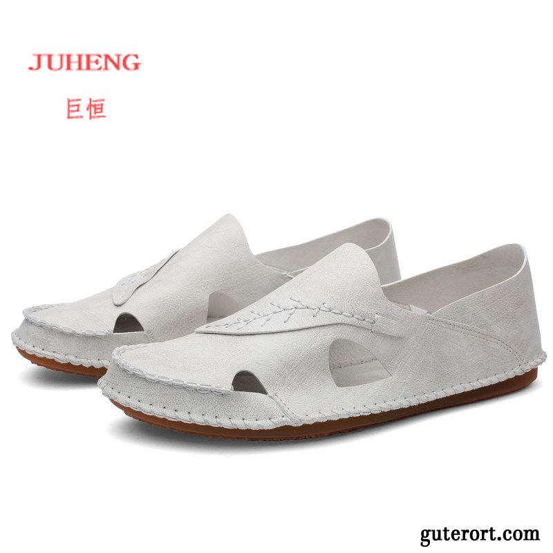 Sandalen Herren Weiche Sohle Trend Sommer Casual Schuhe Echtleder Sandfarben Rot