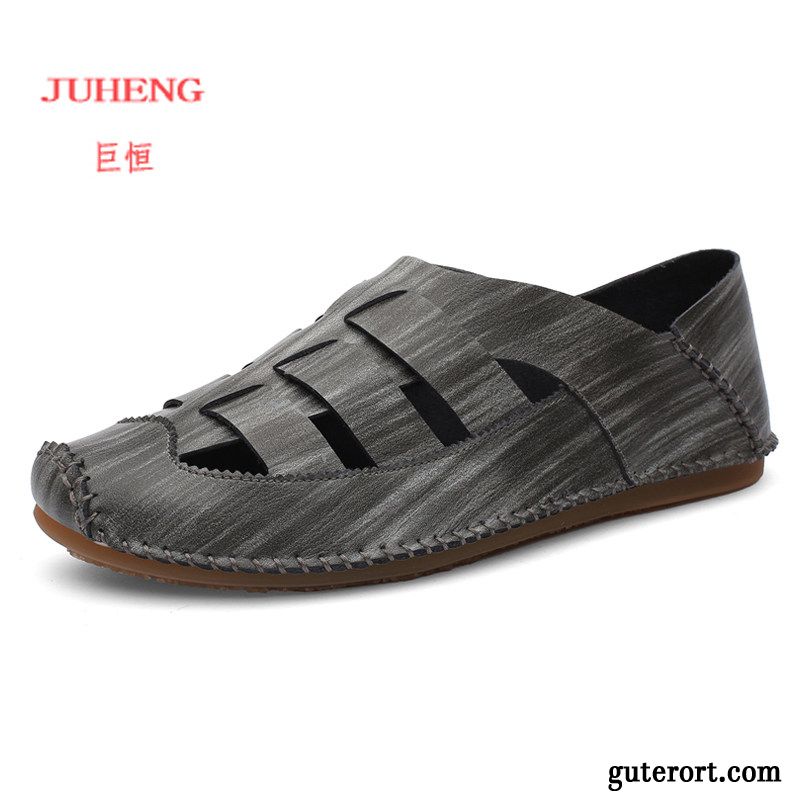 Sandalen Herren Weiche Sohle Trend Sommer Casual Schuhe Echtleder Sandfarben Rot