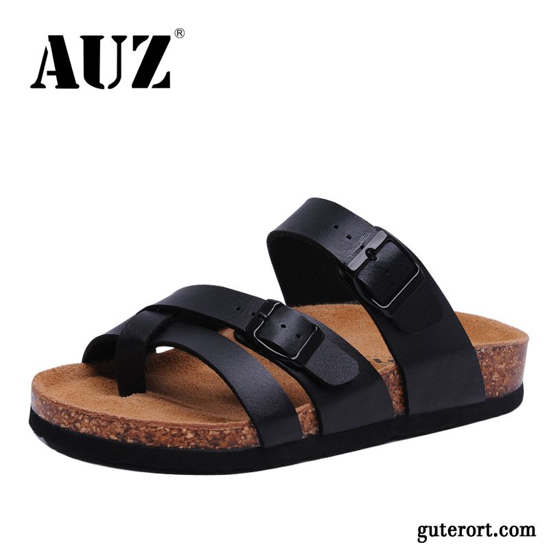 Sandalen Männer Leder Billig, Herren Sandalen Schwarz Leder Orangerot