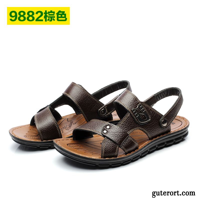 Sandalen Wasserfest Outdoor, Sandalen Herren Leder Braun Hellblau