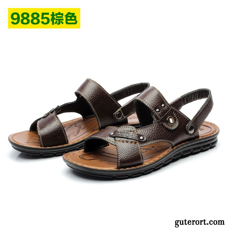 Sandalen Wasserfest Outdoor, Sandalen Herren Leder Braun Hellblau