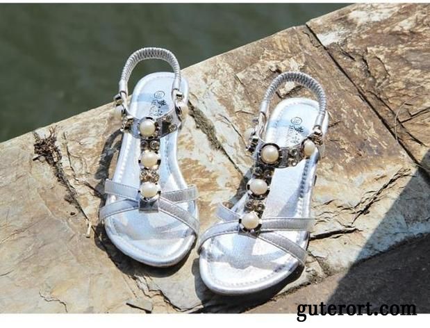 Sandalette Silber Strass Sale, Leder Sandalen Damen Weiß