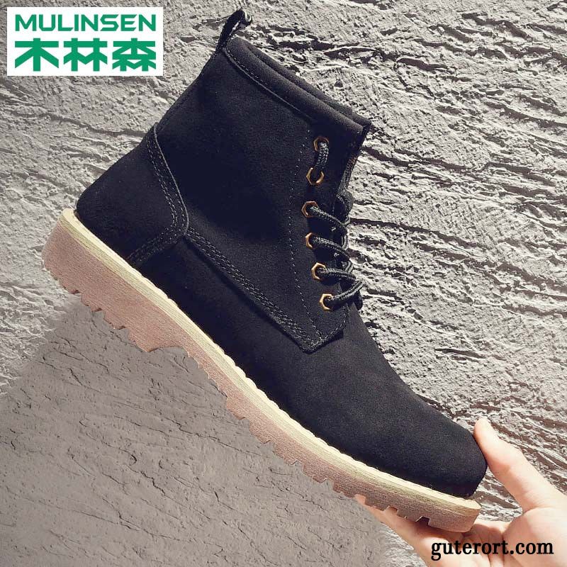 Schnürboots Herren Schwarz Billig, Männer Schuhe Günstig Stiefel Dunkelblau