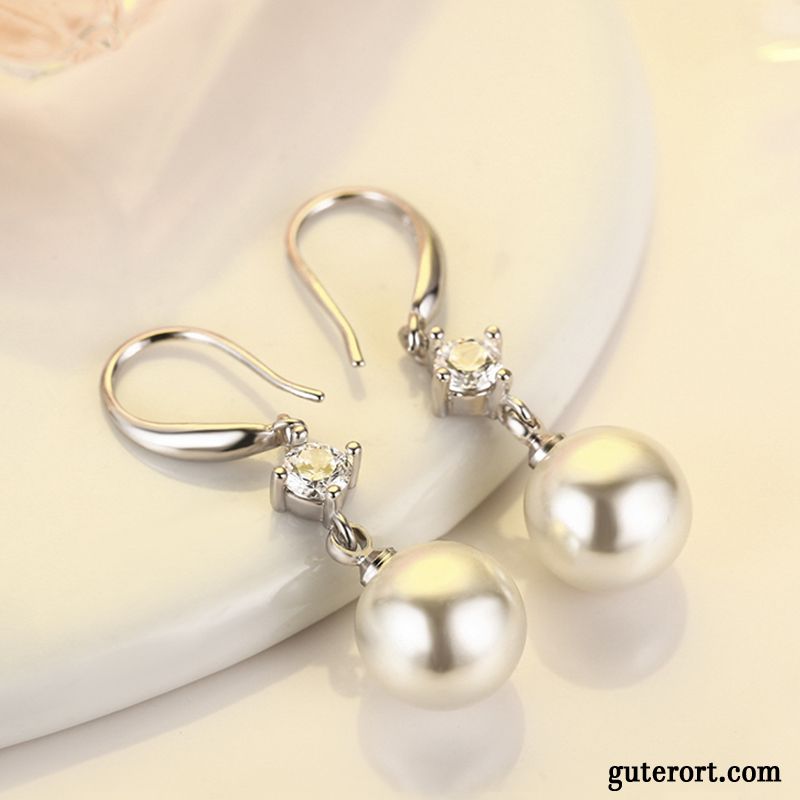 Silberschmuck Damen Strasssteinen Einfach Sommer Langer Abschnitt Elegante Geschenk Silber Weiß