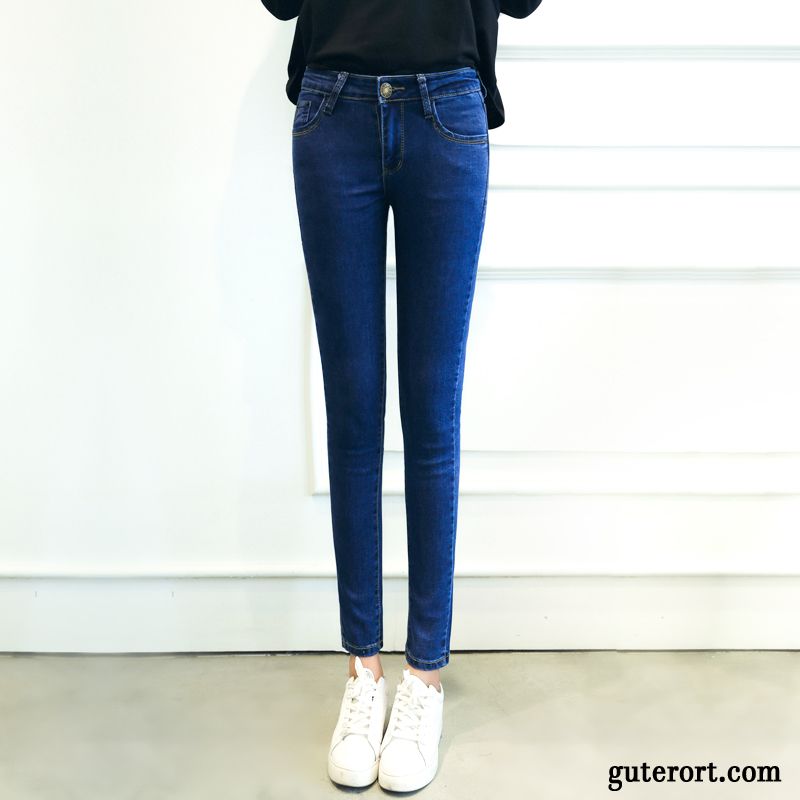 Skinny Jeans Damen Rissen Sale, Damen Jeans Knöpfen Vorne Rosa