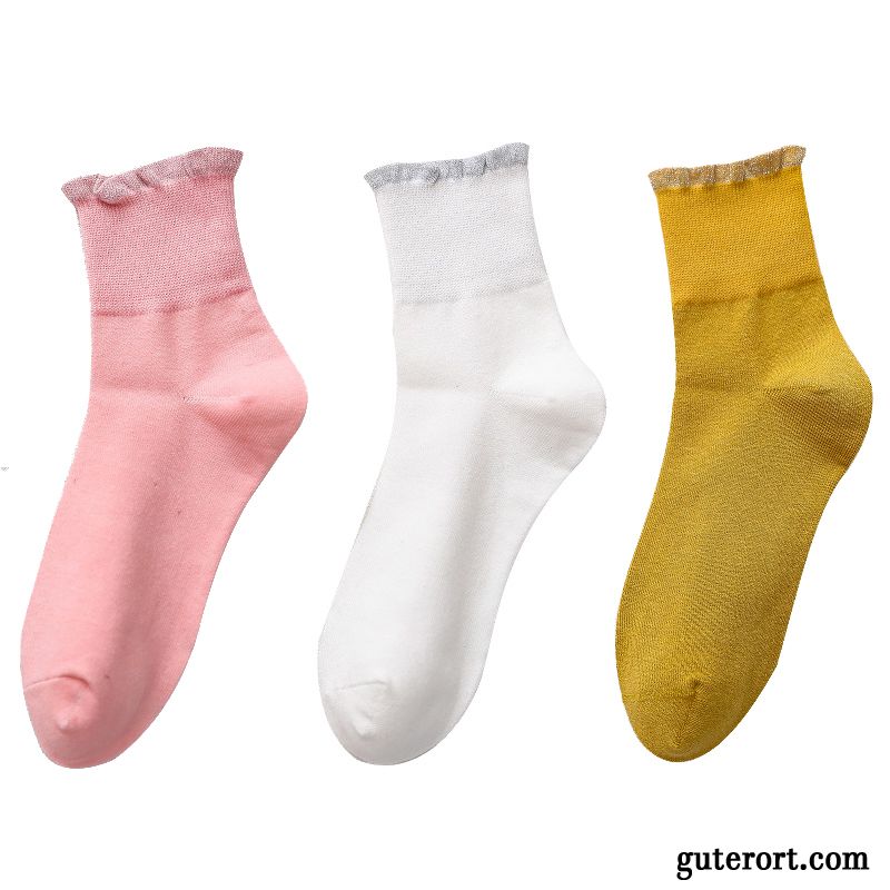 Socken Damen Baumwolle Mid Herbst Frühling Dünne Lange Socke Gelb