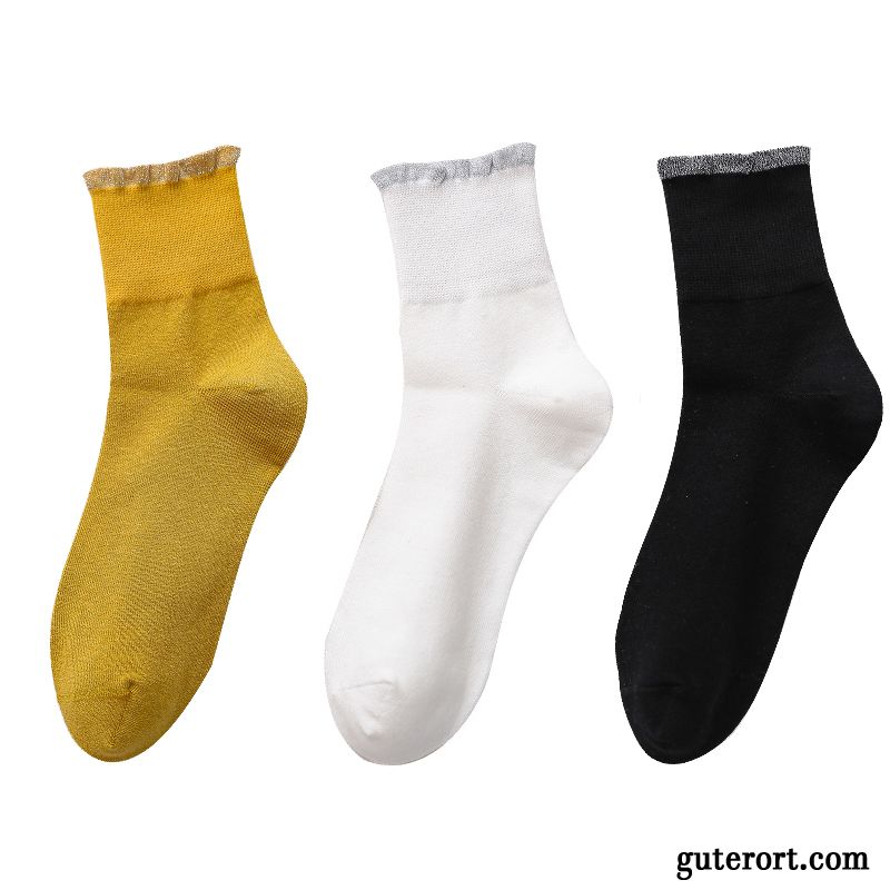 Socken Damen Baumwolle Mid Herbst Frühling Dünne Lange Socke Gelb