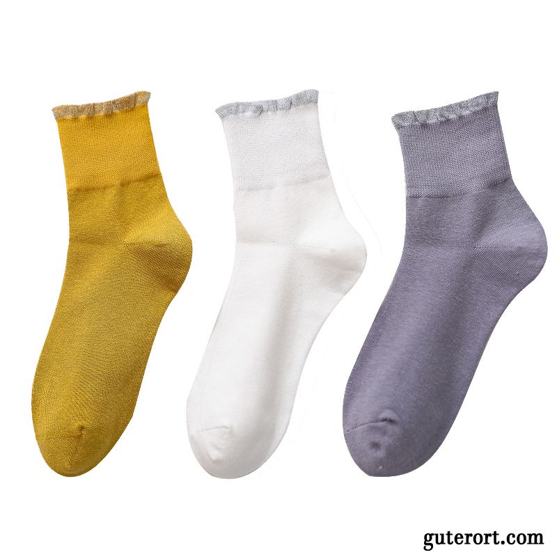 Socken Damen Baumwolle Mid Herbst Frühling Dünne Lange Socke Gelb