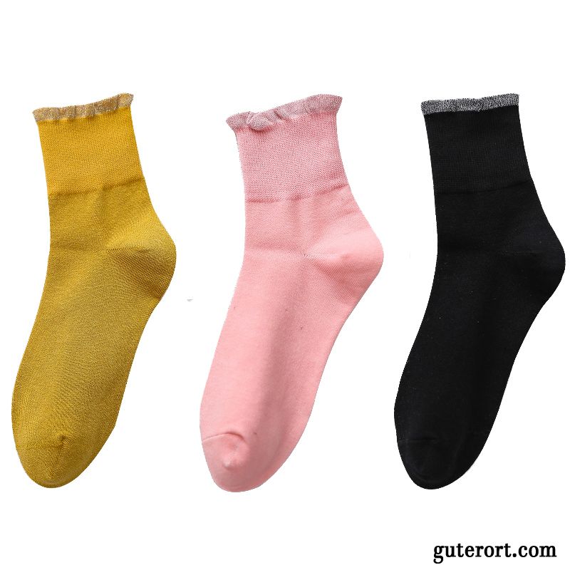 Socken Damen Baumwolle Mid Herbst Frühling Dünne Lange Socke Gelb