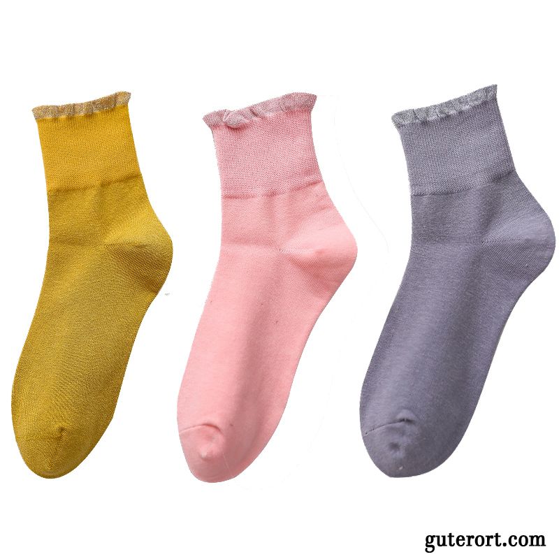 Socken Damen Baumwolle Mid Herbst Frühling Dünne Lange Socke Gelb