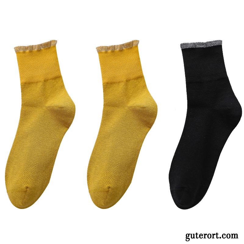 Socken Damen Baumwolle Mid Herbst Frühling Dünne Lange Socke Gelb