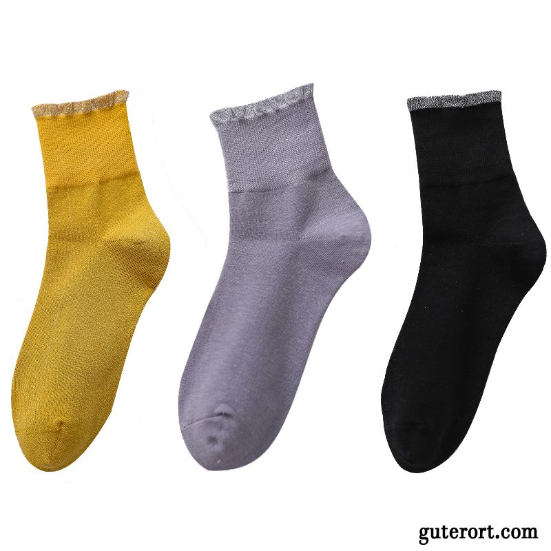 Socken Damen Baumwolle Mid Herbst Frühling Dünne Lange Socke Gelb