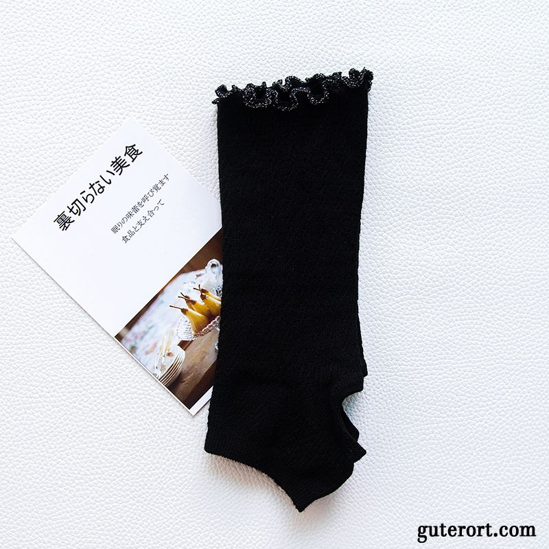 Socken Damen Herbst Mid Seide Rüschen Baumwolle Frühling Schwarz