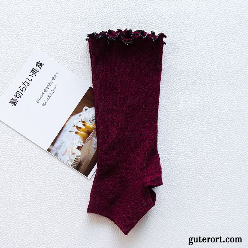 Socken Damen Herbst Mid Seide Rüschen Baumwolle Frühling Schwarz