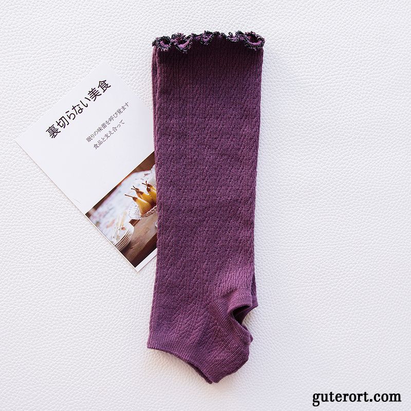 Socken Damen Herbst Mid Seide Rüschen Baumwolle Frühling Schwarz