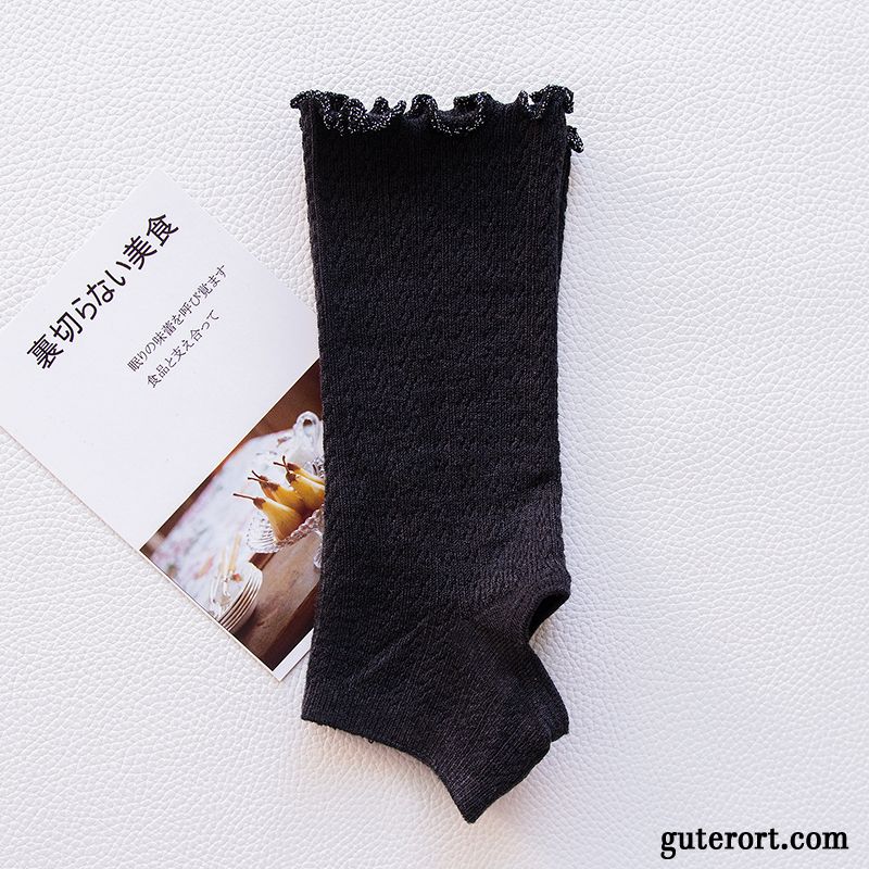 Socken Damen Herbst Mid Seide Rüschen Baumwolle Frühling Schwarz