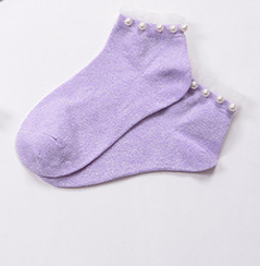 Socken Damen Knöchelsocken Handarbeit Perlen Spitze Sommer Dünne Grau