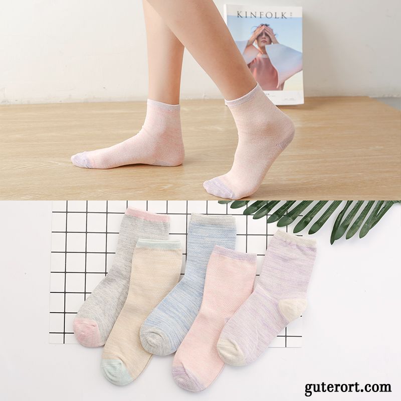 Socken Damen Niedlich Strümpfe Herbst Mid Baumwolle Rosa Hell