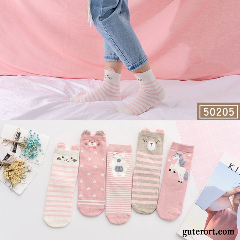 Socken Damen Niedlich Strümpfe Herbst Mid Baumwolle Rosa Hell