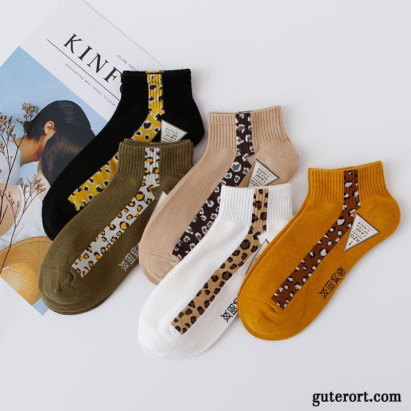 Socken Damen Persönlichkeit Baumwolle Leopard Unsichtbar Herbst Student Weiß Hell