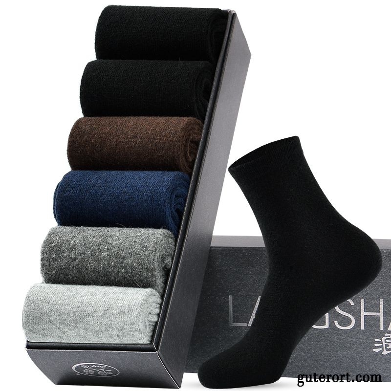 Socken Herren Kaninchen Warm Halten Dicke Mid Samt Einfarbig Schwarz