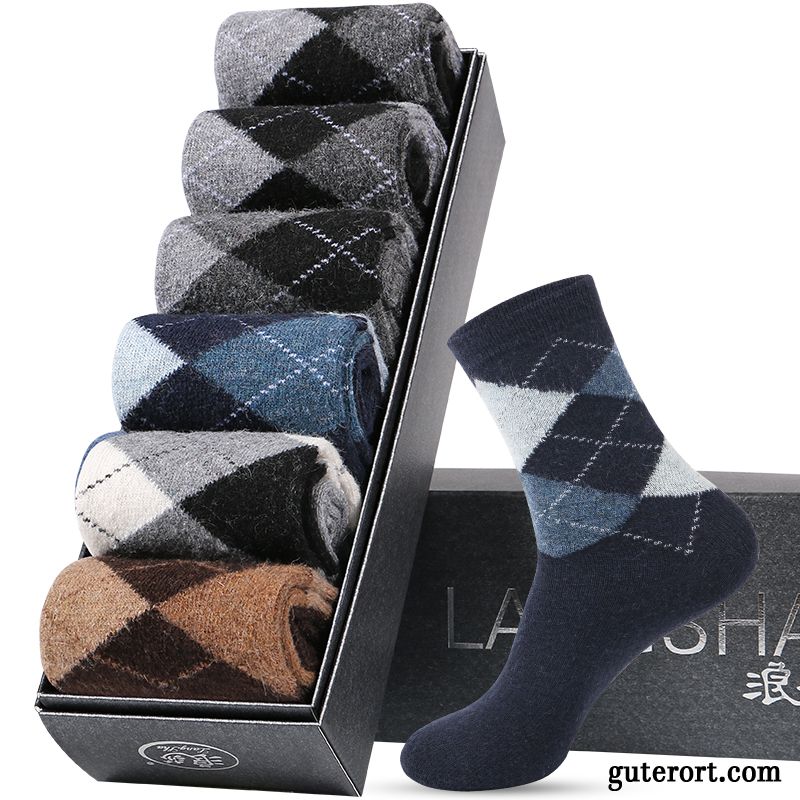 Socken Herren Kaninchen Warm Halten Dicke Mid Samt Einfarbig Schwarz