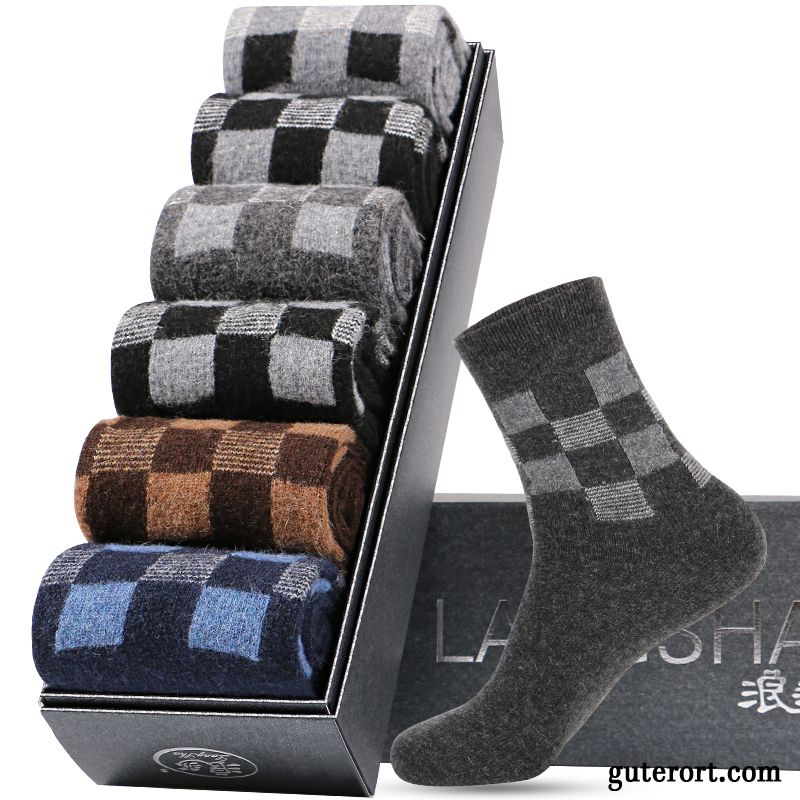 Socken Herren Kaninchen Warm Halten Dicke Mid Samt Einfarbig Schwarz