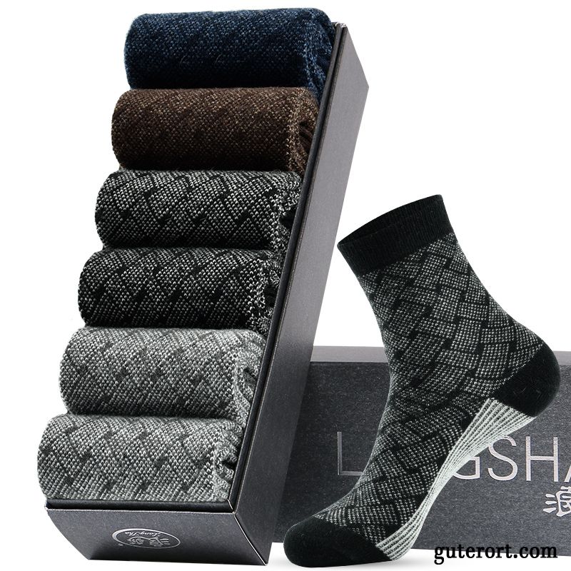 Socken Herren Kaninchen Warm Halten Dicke Mid Samt Einfarbig Schwarz