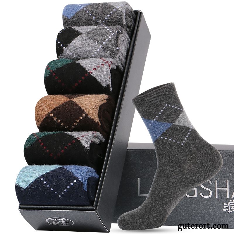 Socken Herren Kaninchen Warm Halten Dicke Mid Samt Einfarbig Schwarz