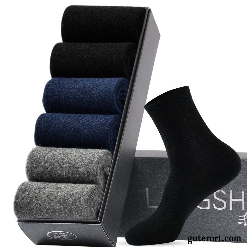 Socken Herren Kaninchen Warm Halten Dicke Mid Samt Einfarbig Schwarz