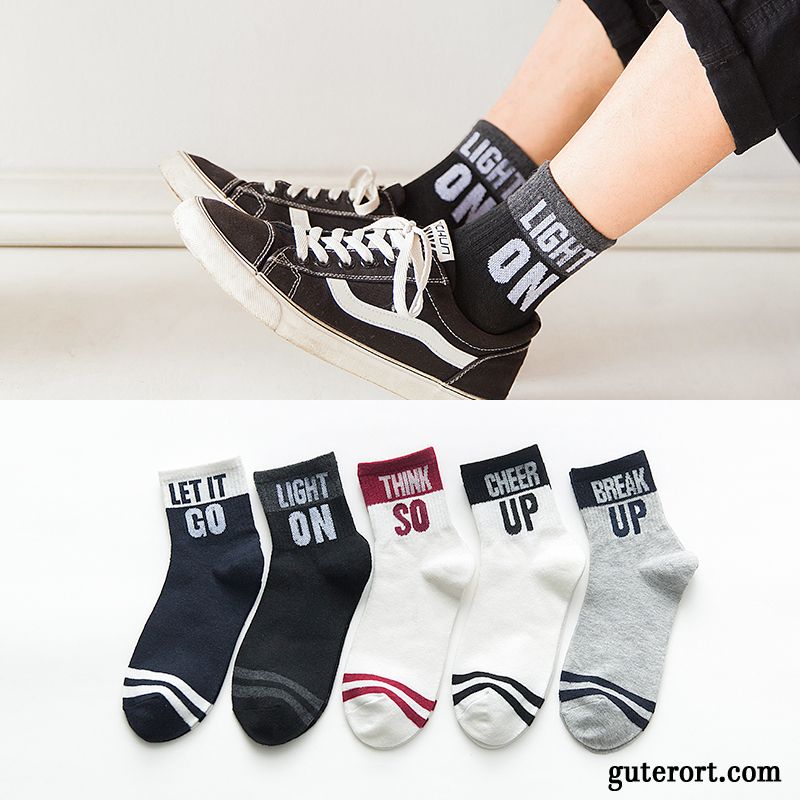 Socken Herren Mode Baumwolle Deodorant Lange Socke Mid Buchstaben Schwarz