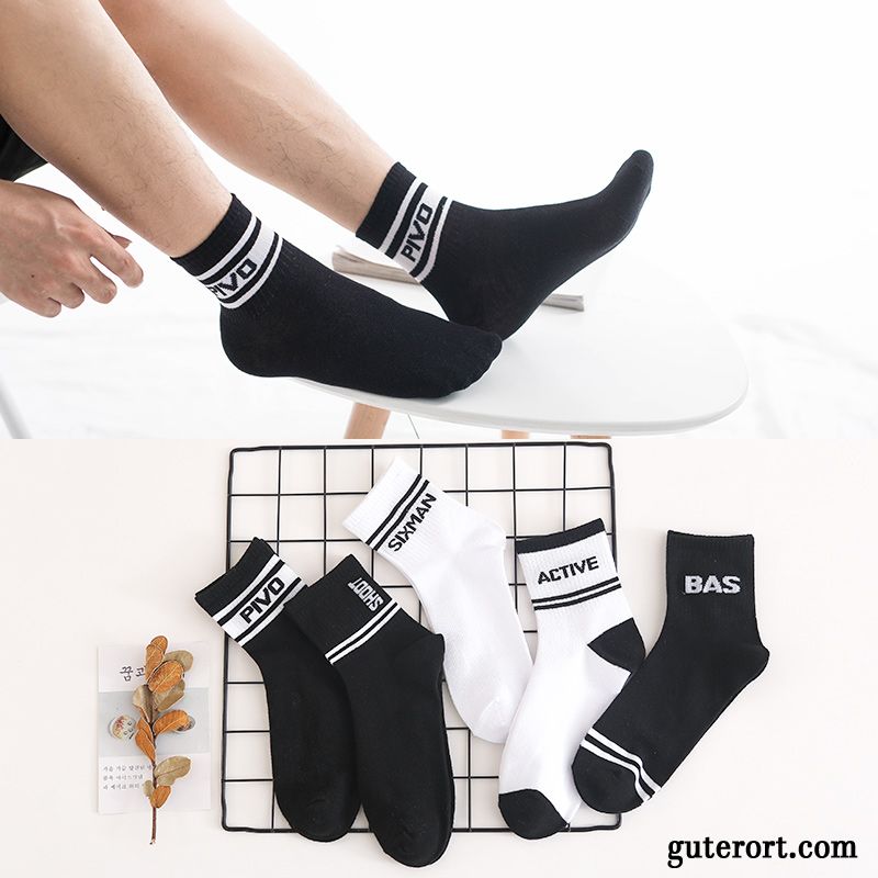 Socken Herren Mode Baumwolle Deodorant Lange Socke Mid Buchstaben Schwarz