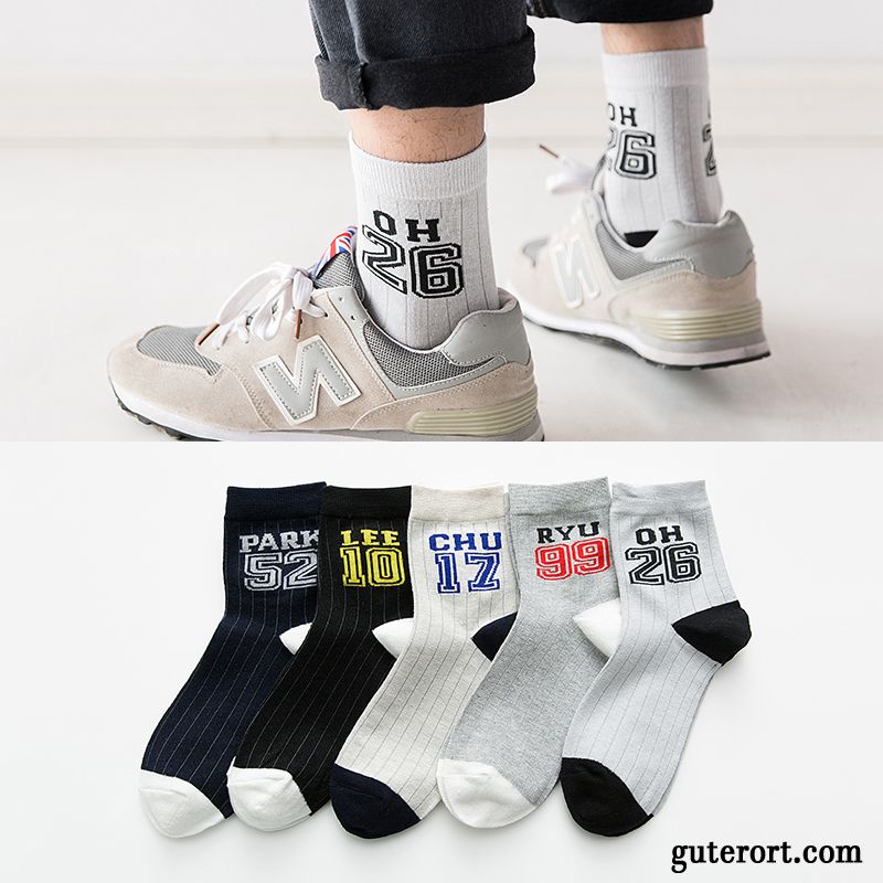 Socken Herren Mode Baumwolle Deodorant Lange Socke Mid Buchstaben Schwarz