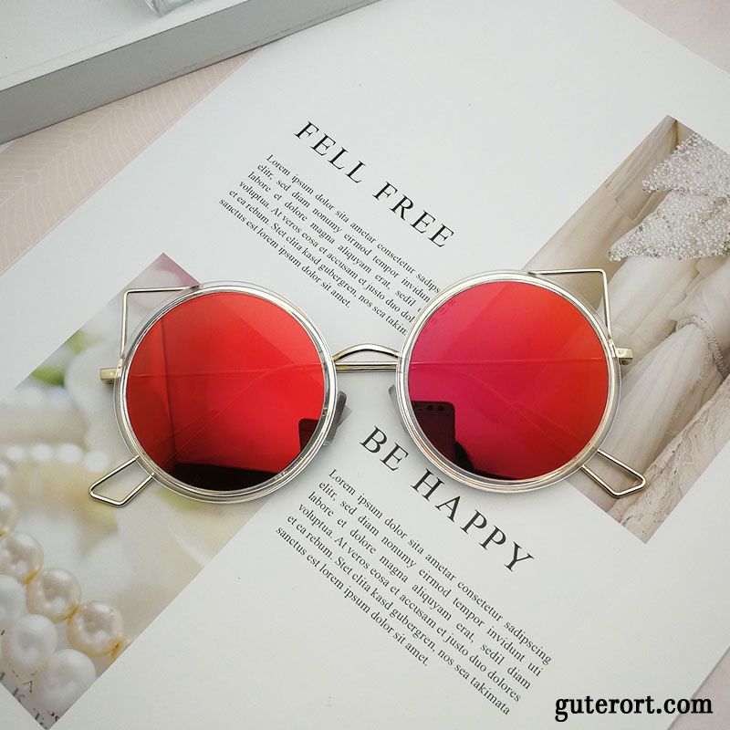 Sonnenbrille Damen Sonnenbrillen Rundes Gesicht Retro Mode Trend Mesh Silber Rosa Rot