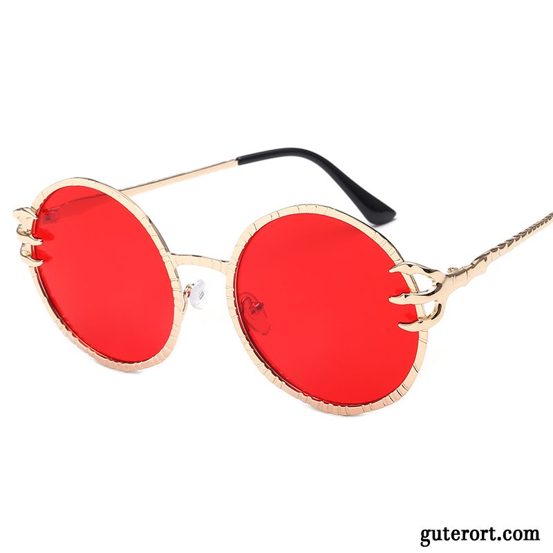 Sonnenbrille Damen Stern Runde Stoff Drache Trend Neu Sandfarben Gold Rot