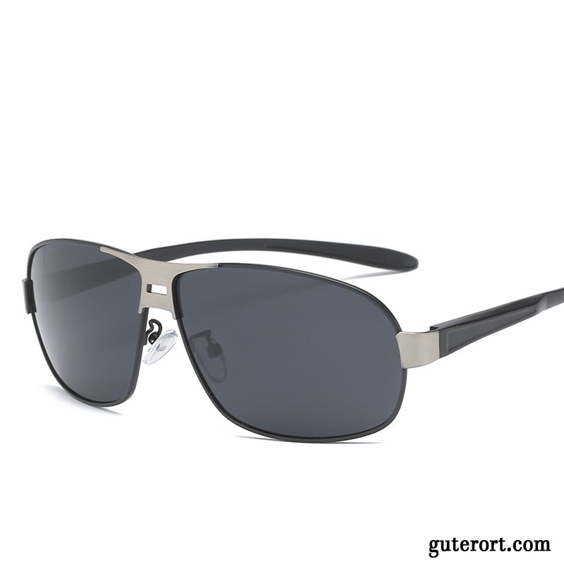 Sonnenbrille Herren Aluminium Magnesium Fahren Retro Sonnenbrillen Seide Zweifarbig Schwarz Grau