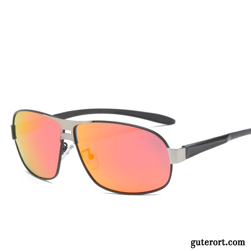 Sonnenbrille Herren Aluminium Magnesium Fahren Retro Sonnenbrillen Seide Zweifarbig Schwarz Grau