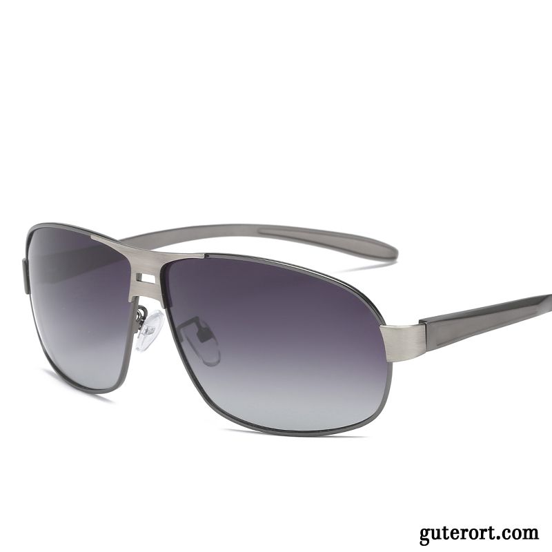 Sonnenbrille Herren Aluminium Magnesium Fahren Retro Sonnenbrillen Seide Zweifarbig Schwarz Grau