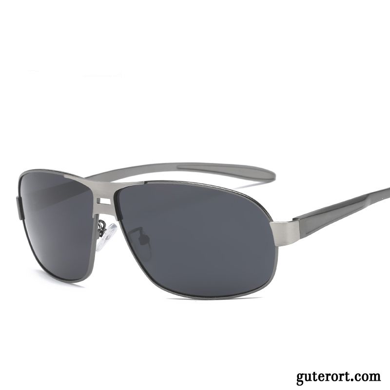 Sonnenbrille Herren Aluminium Magnesium Fahren Retro Sonnenbrillen Seide Zweifarbig Schwarz Grau