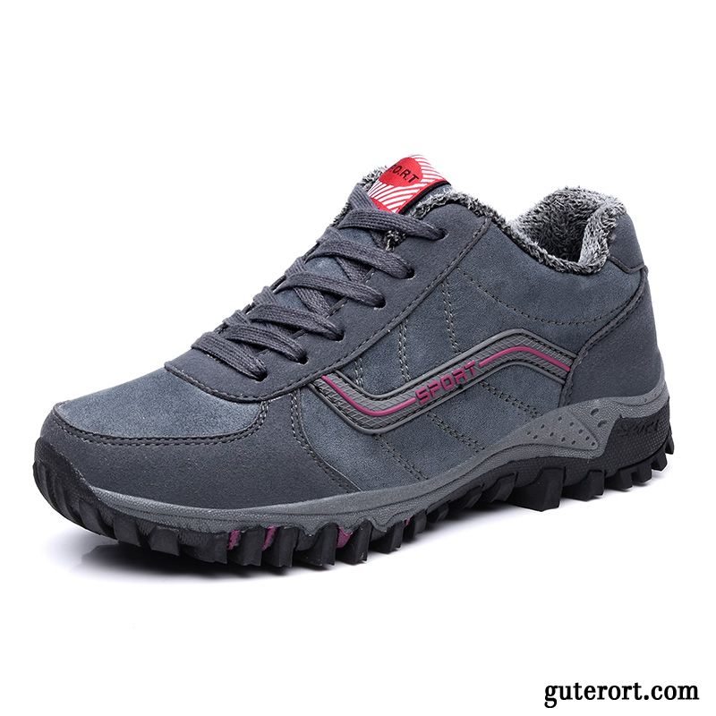 Sportschuhe Damen Baumwolle Schuhe Rutschsicher Spazierengehen Winter Plus Samt Thermische Rot