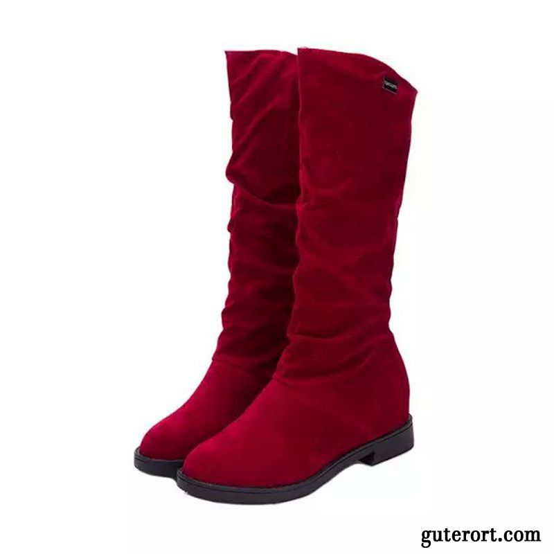 Stiefel Damen Dick Winter Flache Neue Herbst England Rot