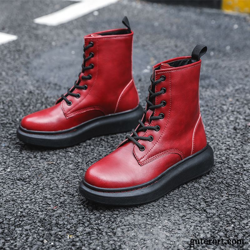 Stiefel Damen Kurze Stiefel Allgleiches England Winter Echtleder Martin Stiehlt Rot