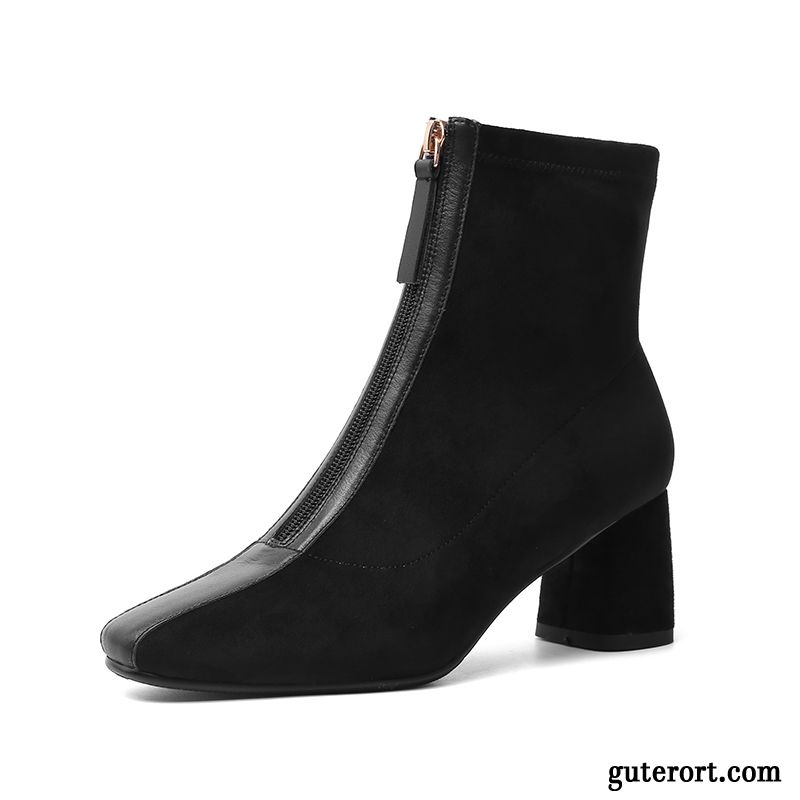 Stiefel Damen Neue Echtleder Reißverschluss Winter Europa Dick Schwarz Nackte Farbe