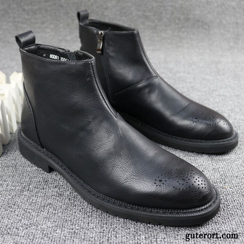 Stiefel Herren Allgleiches Retro England Hohe Trend Reißverschluss Schwarz