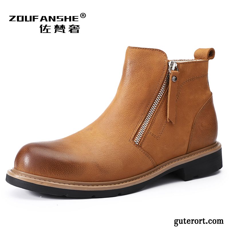 Stiefel Herren Allgleiches Retro Trend England Schuhe Kurze Stiefel Schwarz