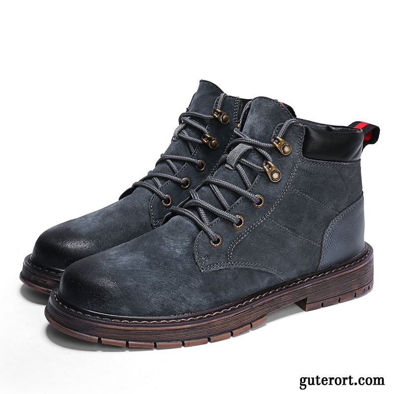 Stiefel Herren England Echtleder Kurze Stiefel Sommer Cargohose Schuhe Sandfarben Blau