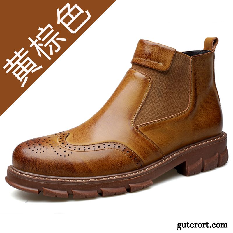 Stiefel Herren Herbst Thermische Trend England Schuhe Echtleder Braun Gelb