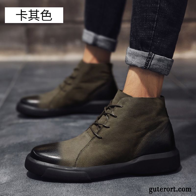 Stiefel Herren Jugend Trend Echtleder Martin Stiehlt Schuhe Allgleiches Khaki Schwarz